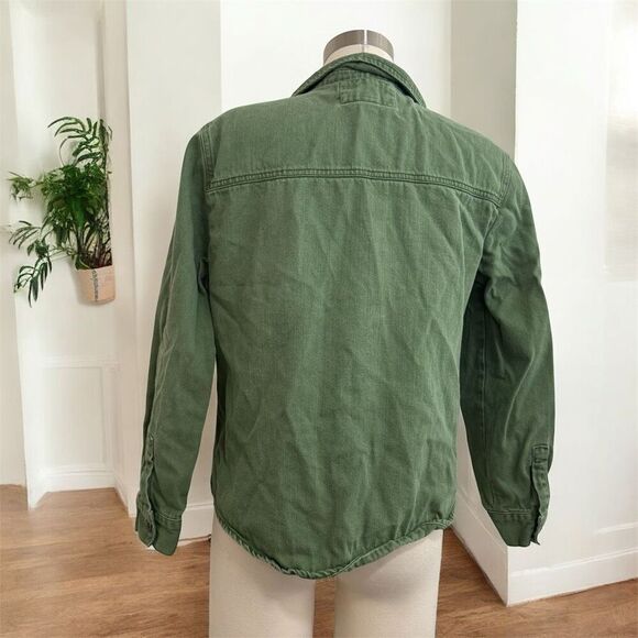 Forever 21 Green Denim Jean Army Military Jacket Patches Lightweight M - Picture 2 of 7